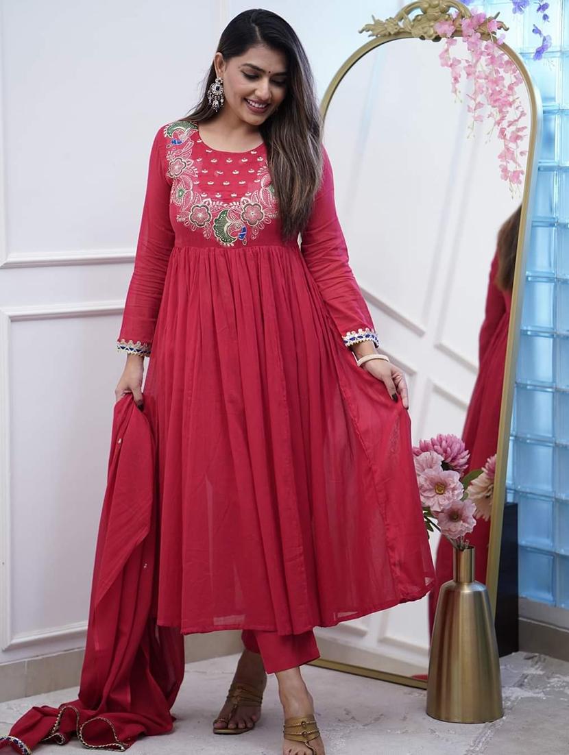 women embroidered long sleeve anarkali kurta with dupatta set - 22011403 -  Standard Image - 1