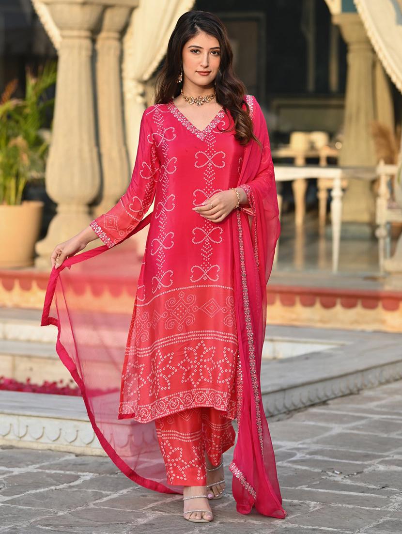 women embroidered three quarter sleeve kurta pant with dupatta set - 22011405 -  Standard Image - 1
