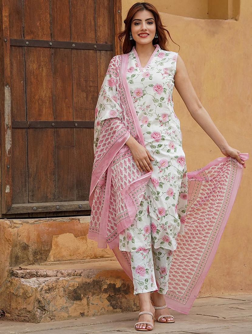 women floral printed sleeveless kurta pant with dupatta set - 22011410 - Standard Image - 1
