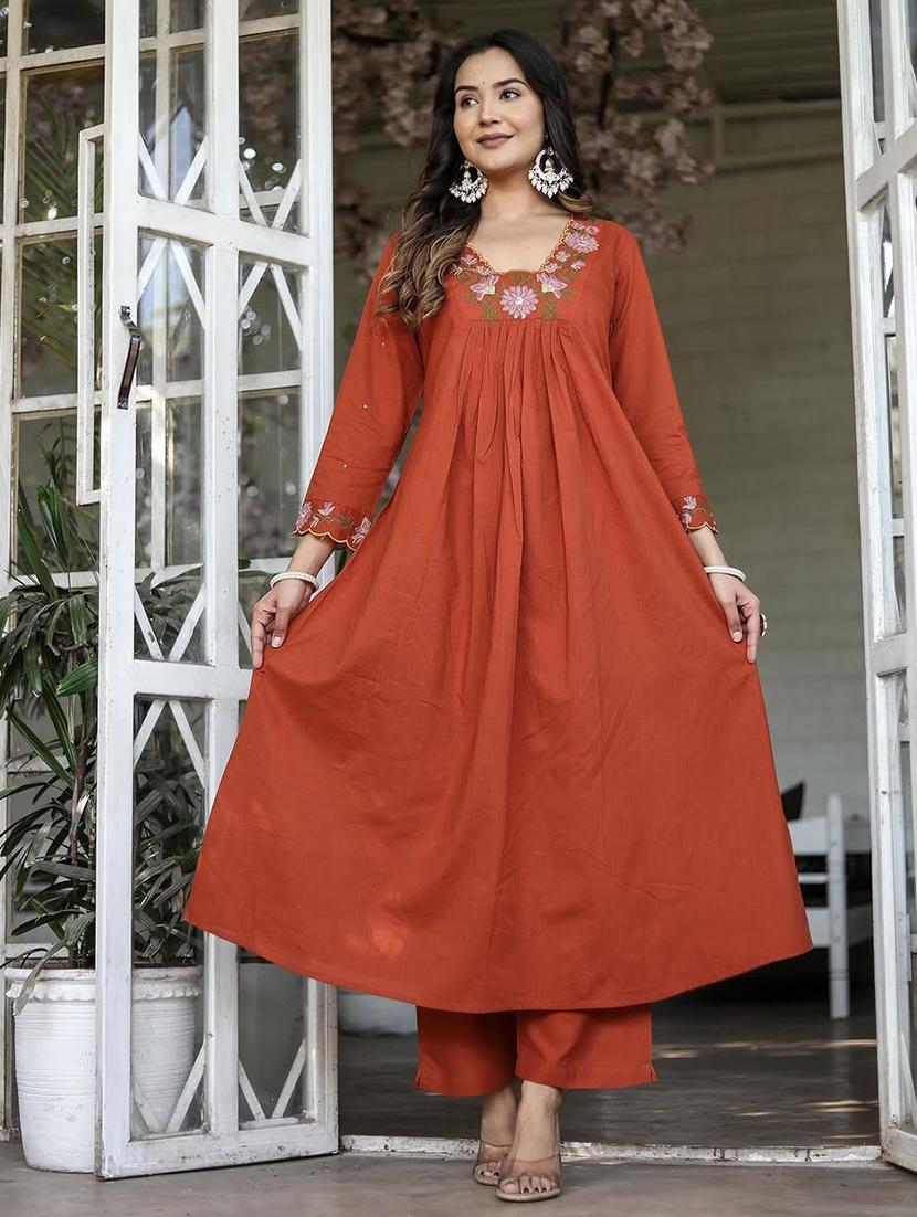 women embroidered long sleeve anarkali kurta pant with dupatta set - 22011418 - Standard Image - 1