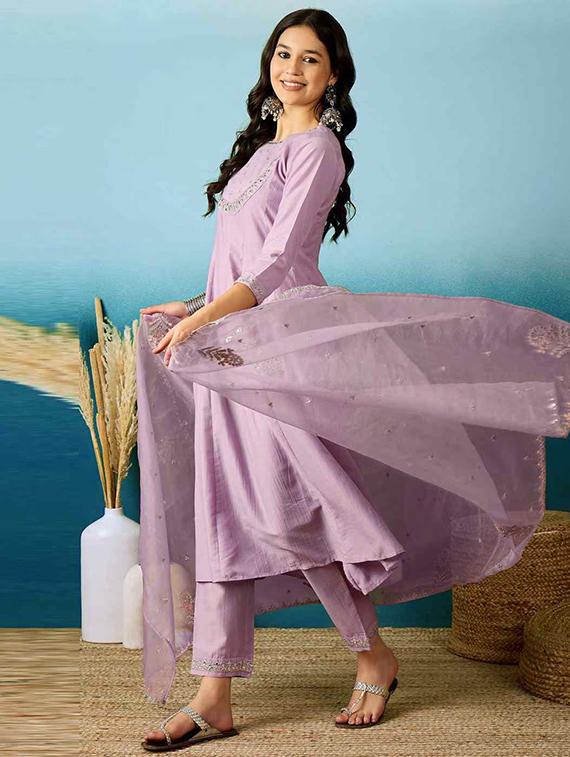 women embroidered three quarter sleeve kurta pant with dupatta set - 22011421 -  Standard Image - 1