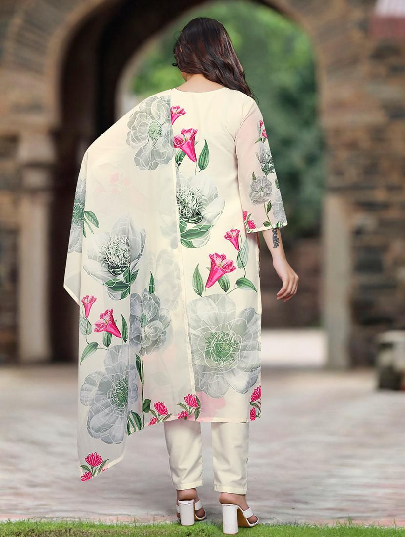 women embroidered three quarter sleeve kurta pant with dupatta set - 22011424 - Standard Image - 4
