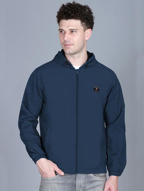 men solid long sleeve lightweight windcheater hooded jacket - 22011439 - Standard Image - 0