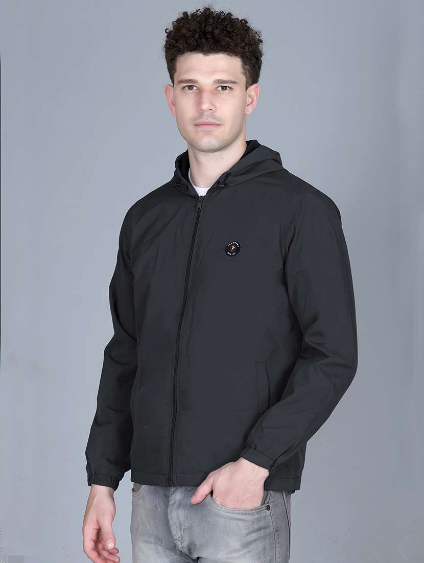 men solid long sleeve lightweight windcheater hooded jacket - 22011440 -  Standard Image - 1