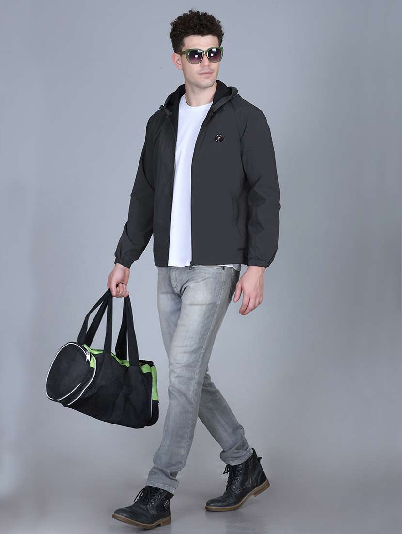 men solid long sleeve lightweight windcheater hooded jacket - 22011440 -  Standard Image - 4