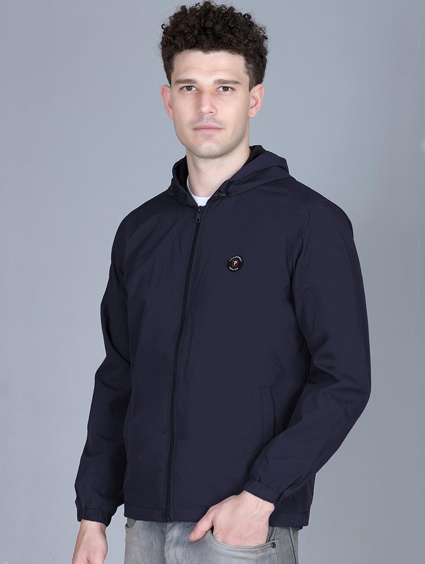 men solid long sleeve lightweight windcheater hooded jacket - 22011443 - Standard Image - 1