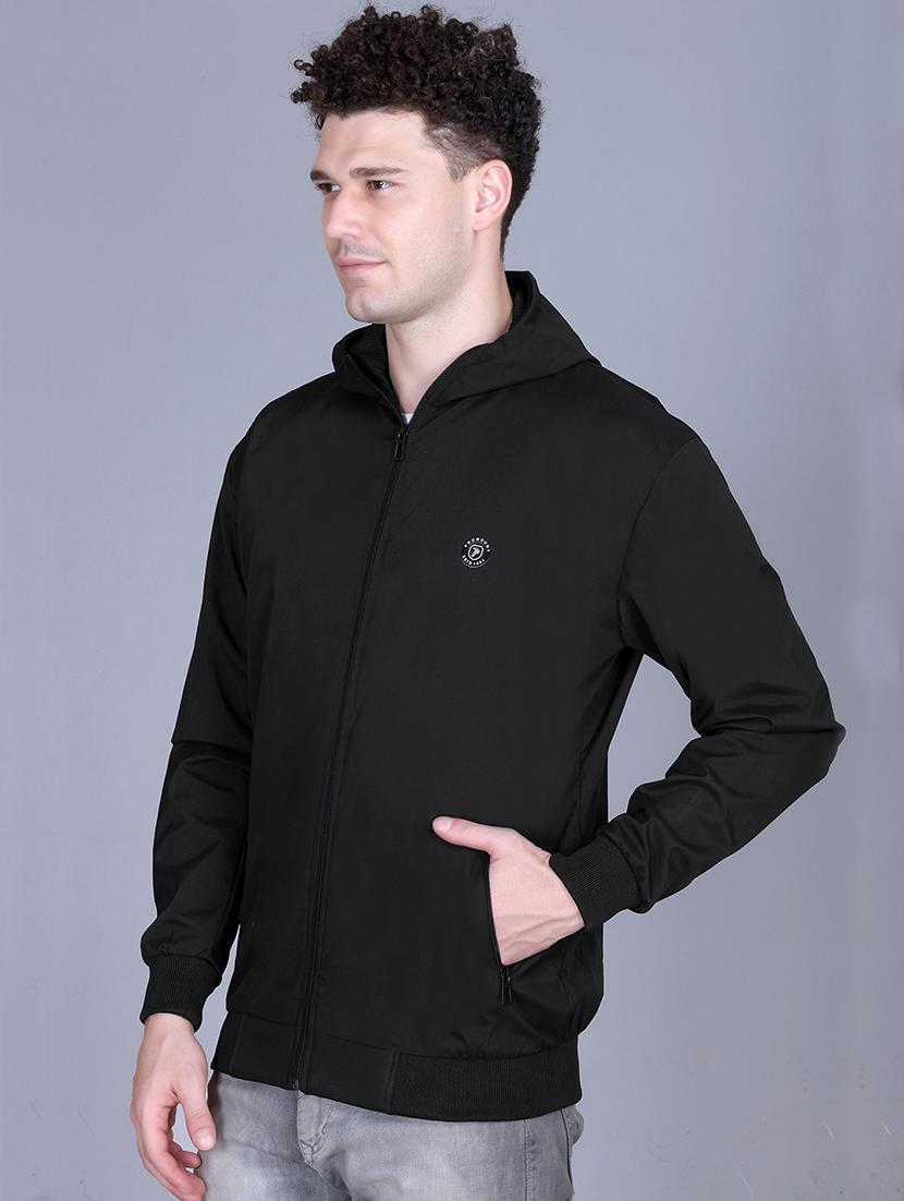 men solid long sleeve lightweight windcheater hooded jacket - 22011444 -  Standard Image - 1
