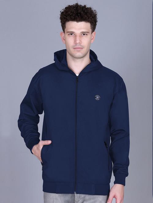 men solid long sleeve lightweight windcheater hooded jacket - 22011445 - Standard Image - 0