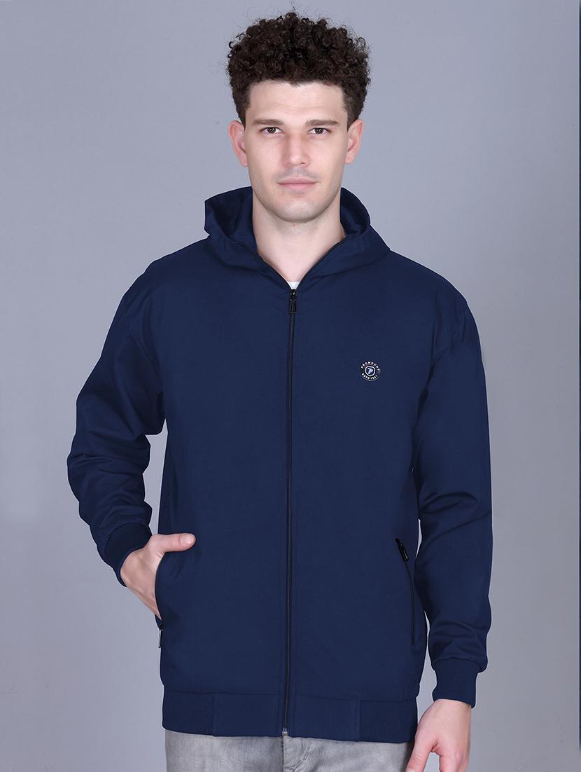 men solid long sleeve lightweight windcheater hooded jacket - 22011445 - Zoom Image - 0