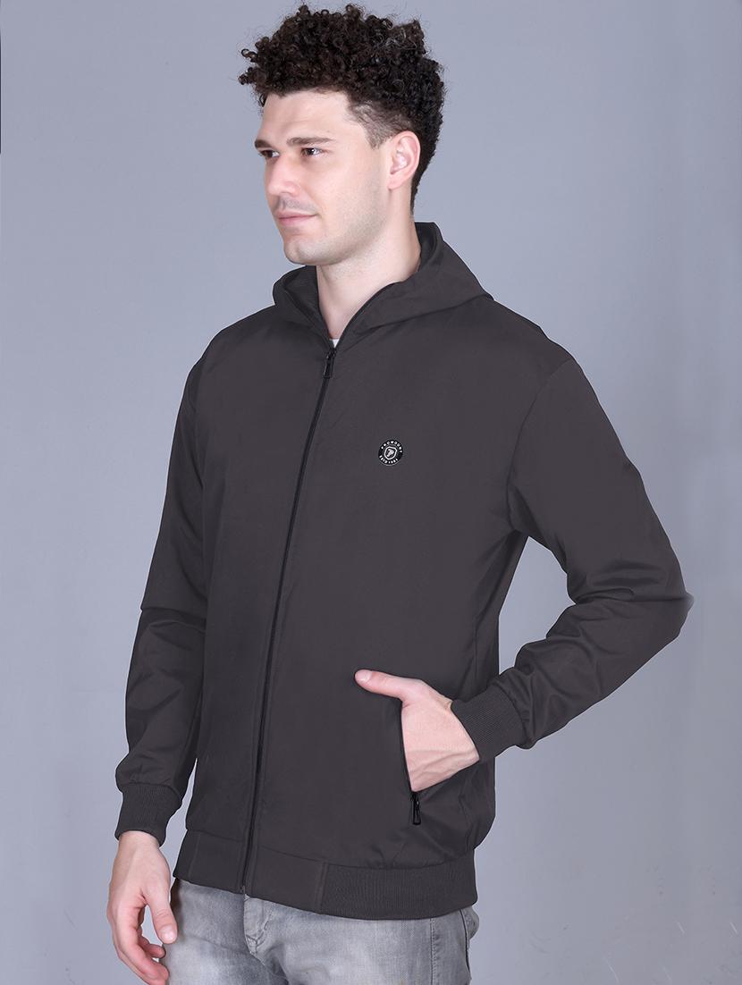men solid long sleeve lightweight windcheater hooded jacket - 22011446 - Standard Image - 1