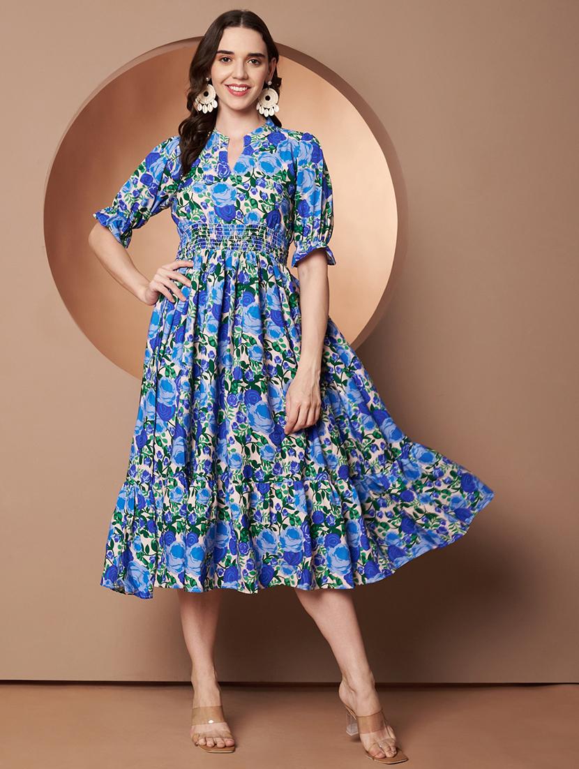 women floral print three quarter sleeve tiered dress - 22011450 -  Standard Image - 1