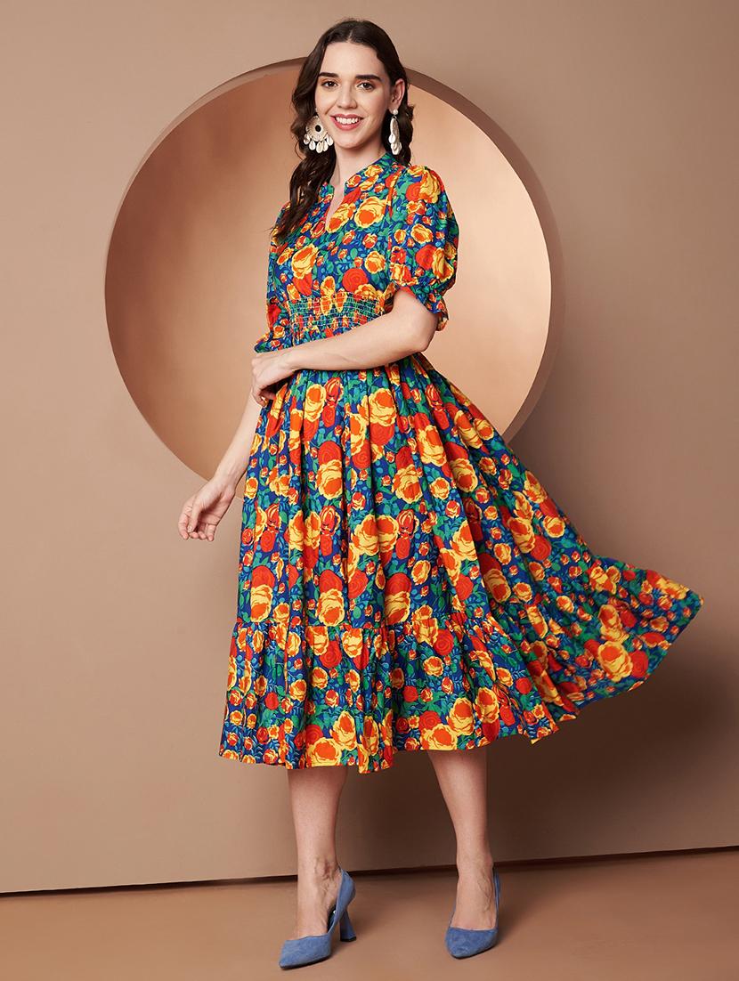 women floral print puff sleeve tiered dress - 22011451 - Standard Image - 1
