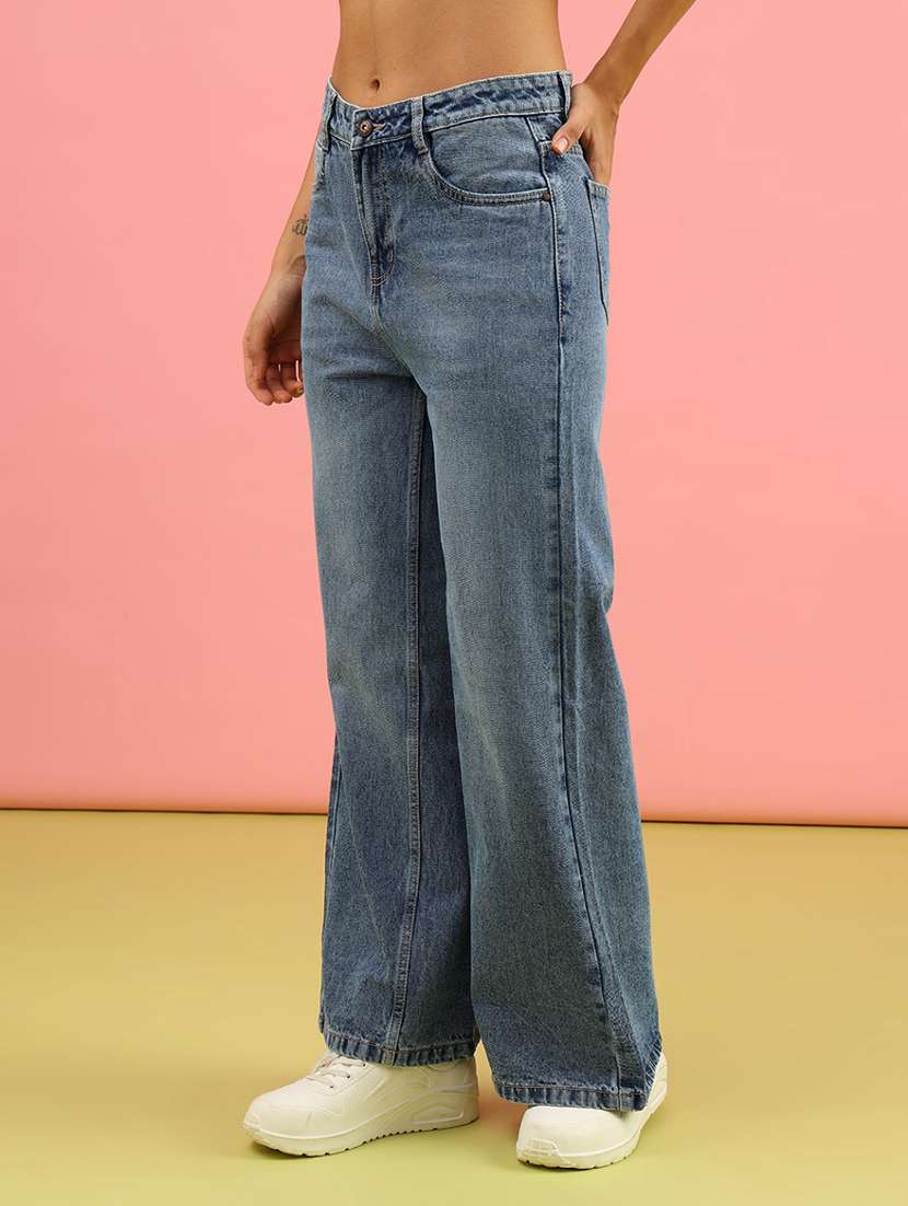 women solid mid rise wide leg jean - 22011476 -  Standard Image - 1