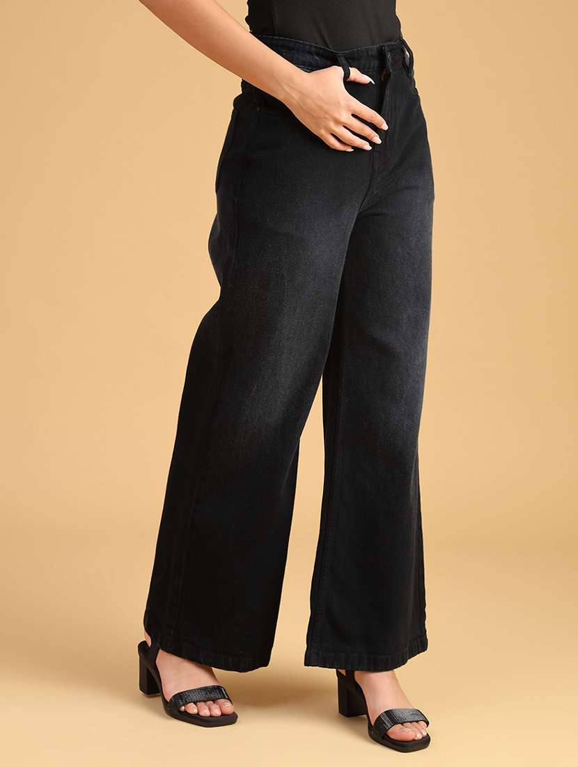 women solid high rise wide leg jean - 22011509 -  Standard Image - 1
