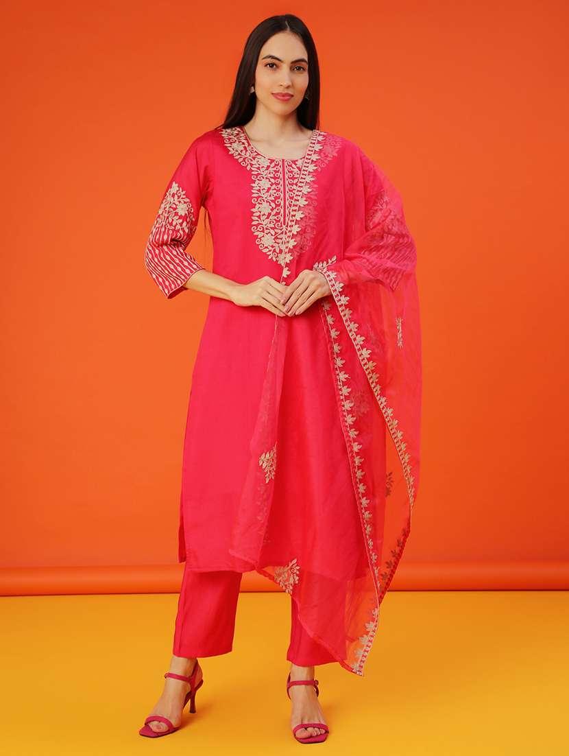 women embroidered kurta and pant set with dupatta - 22011593 -  Standard Image - 1