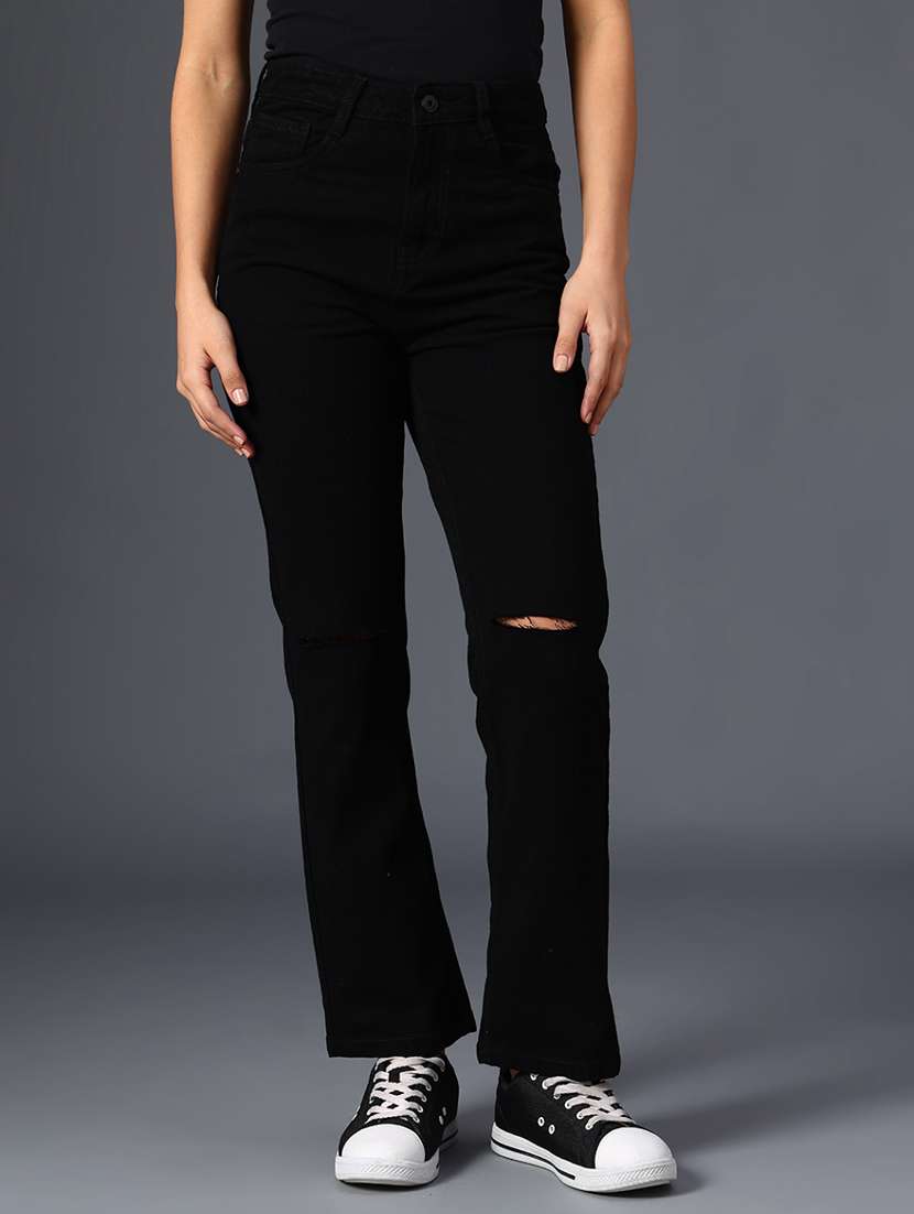 women solid mid rise slash knee straight jean - 22011707 -  Standard Image - 1