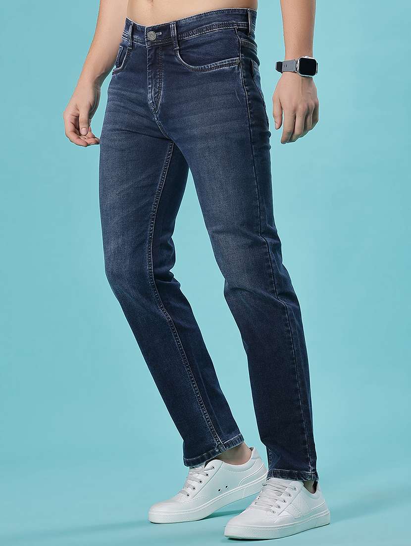 men washed mid rise full length jean