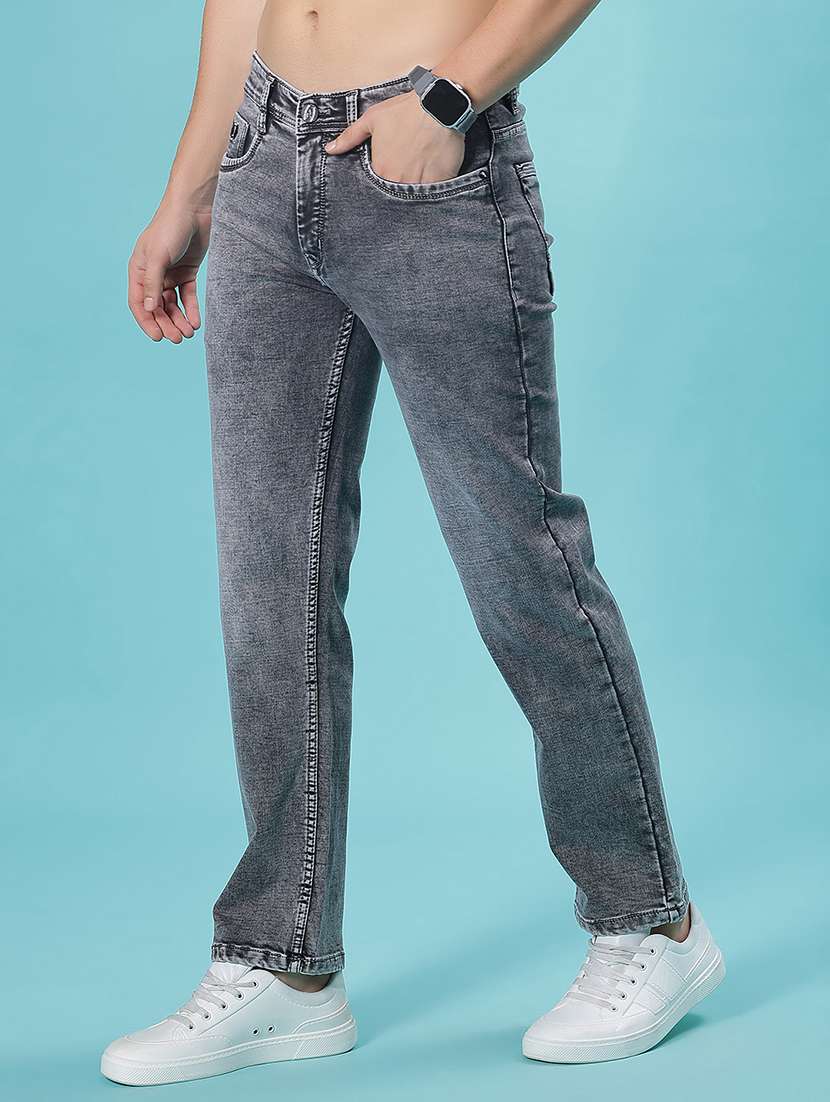 men washed mid rise full length jean