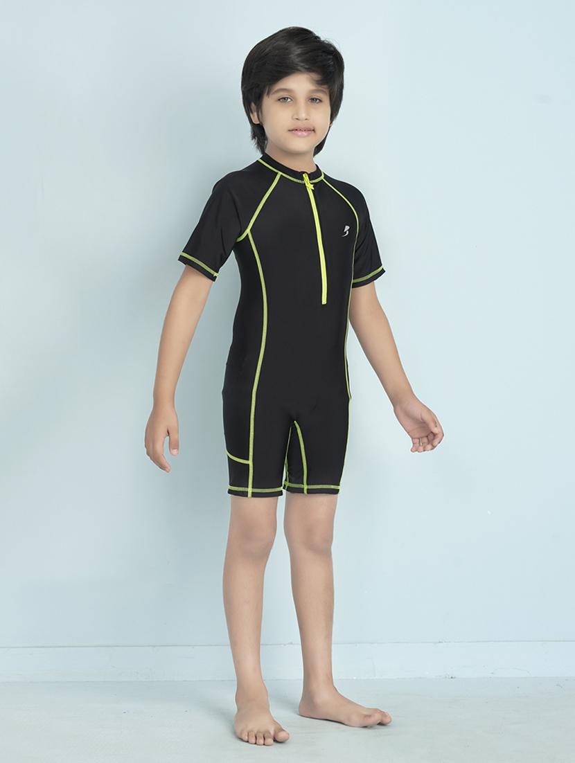 boys solid sports wear round neck swimsuit - 22011978 - Standard Image - 1