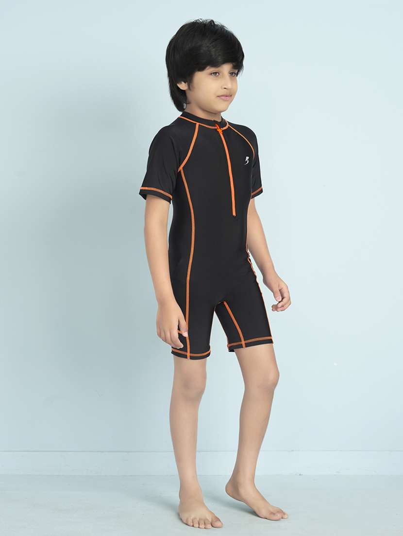 boys solid sports wear round neck swimsuit - 22011979 - Standard Image - 1