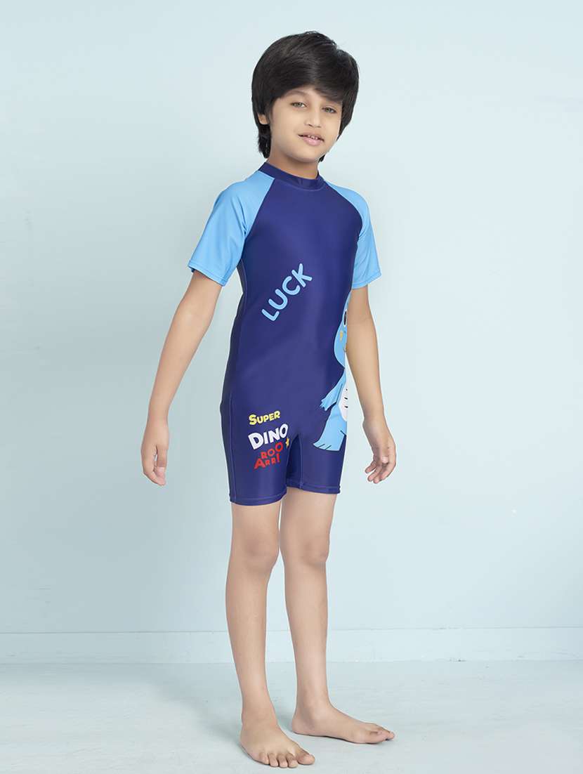 boys printed sports wear round neck swimsuit with goggles - 22011990 - Standard Image - 1