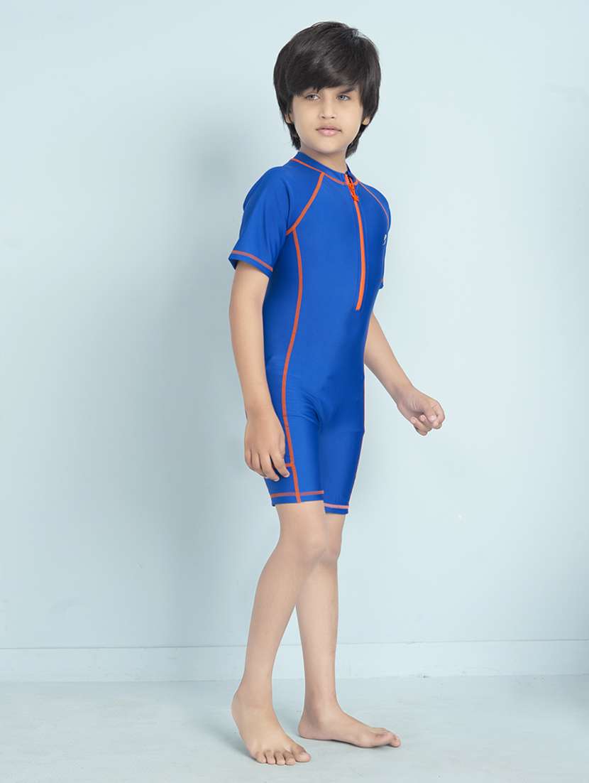 boys solid sports wear round neck swimsuit with goggles - 22011992 -  Standard Image - 1