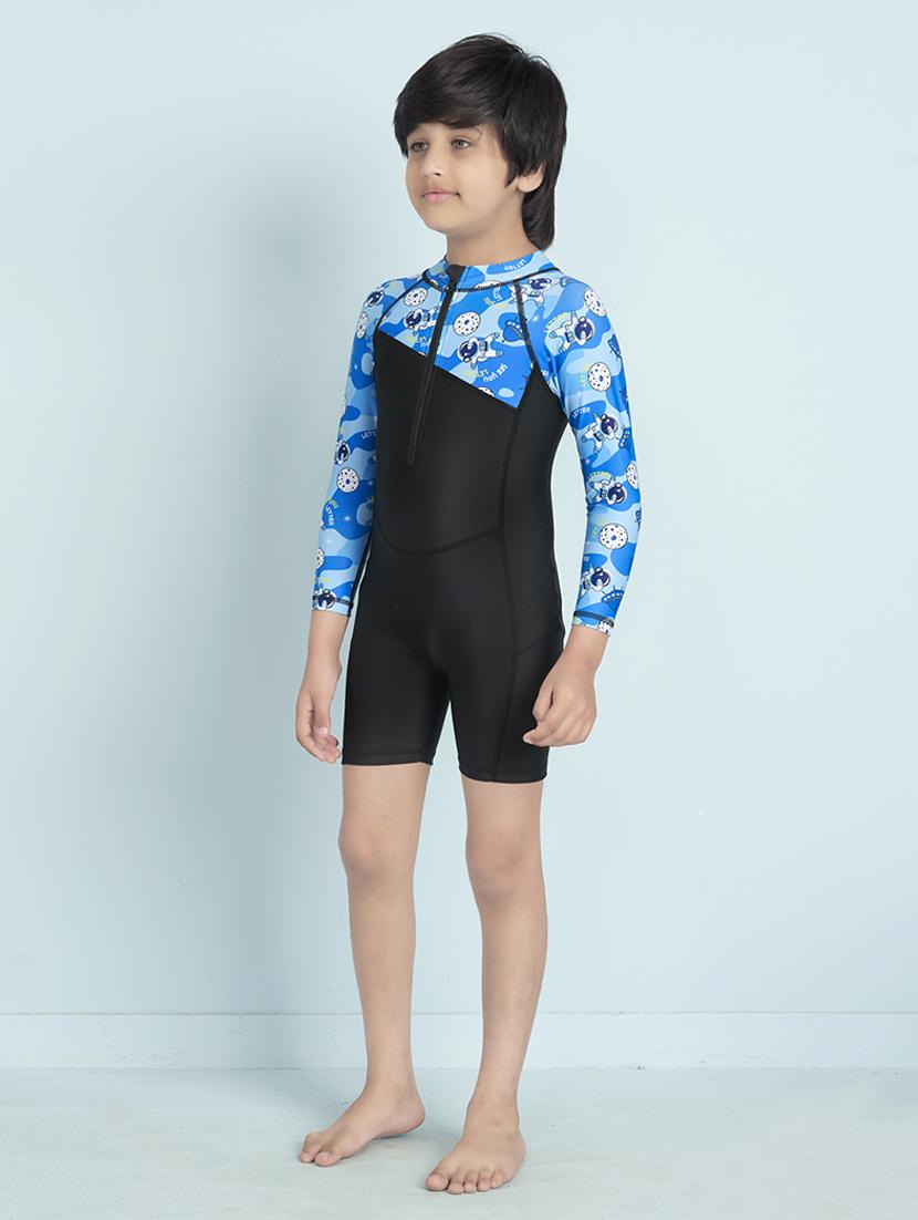 boys printed sports wear round neck swimsuit with goggles - 22011994 - Standard Image - 1