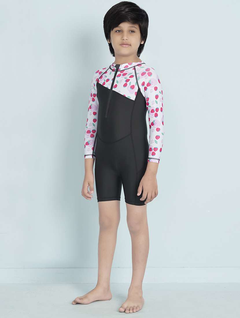 boys printed sports wear round neck swimsuit with goggles - 22011995 - Standard Image - 1