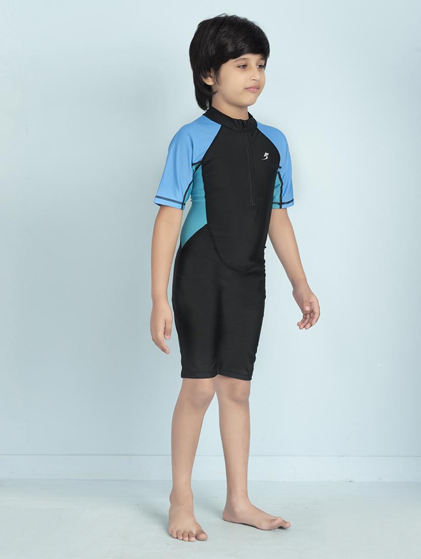 boys color block sports wear round neck swimsuit with goggles - 22011997 - Standard Image - 1