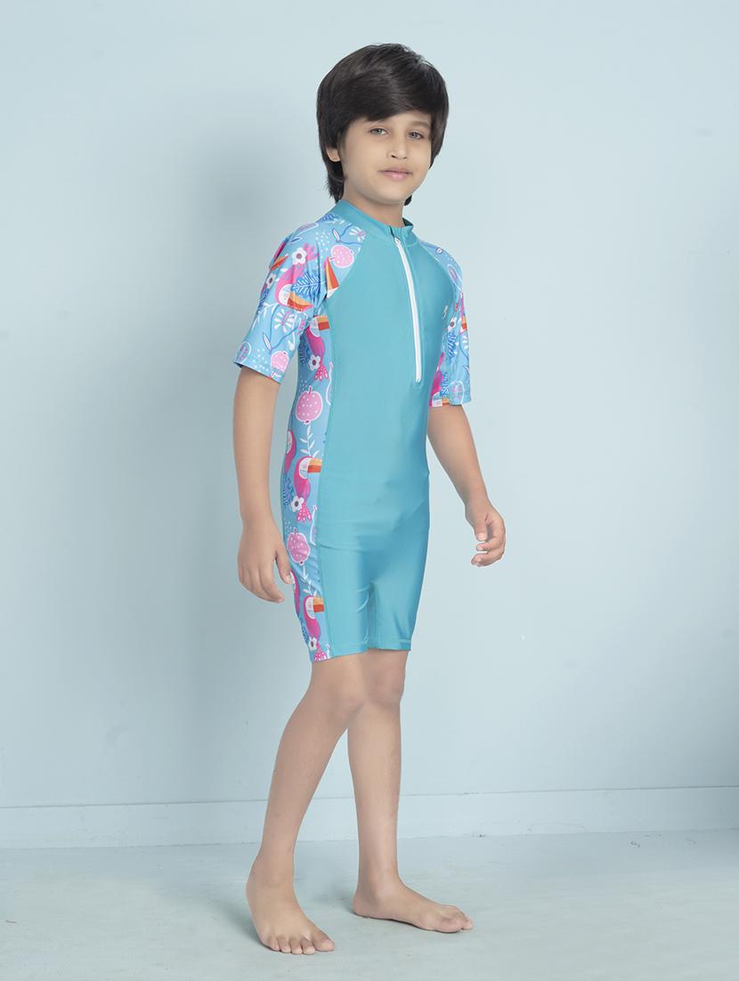 boys printed sports wear round neck swimsuit with goggles - 22011998 - Standard Image - 1