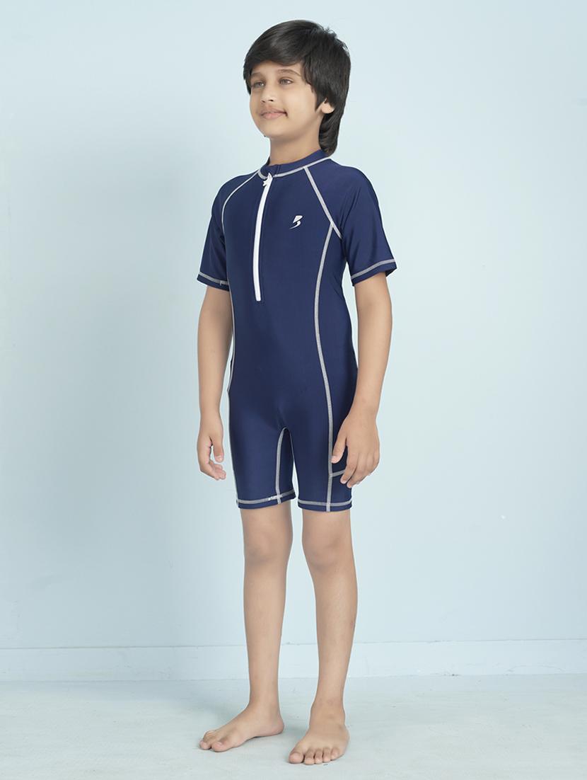boys solid sports wear round neck swimsuit - 22012000 - Standard Image - 1