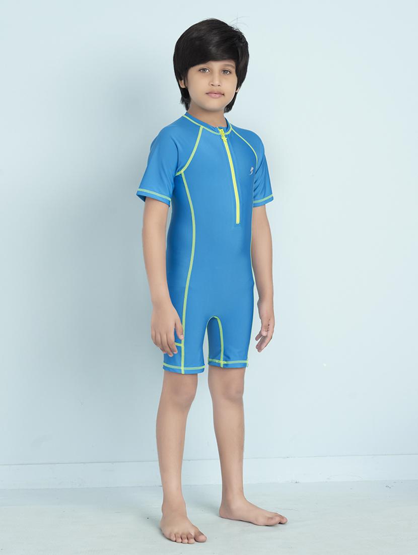 boys solid sports wear round neck swimsuit - 22012001 - Standard Image - 1