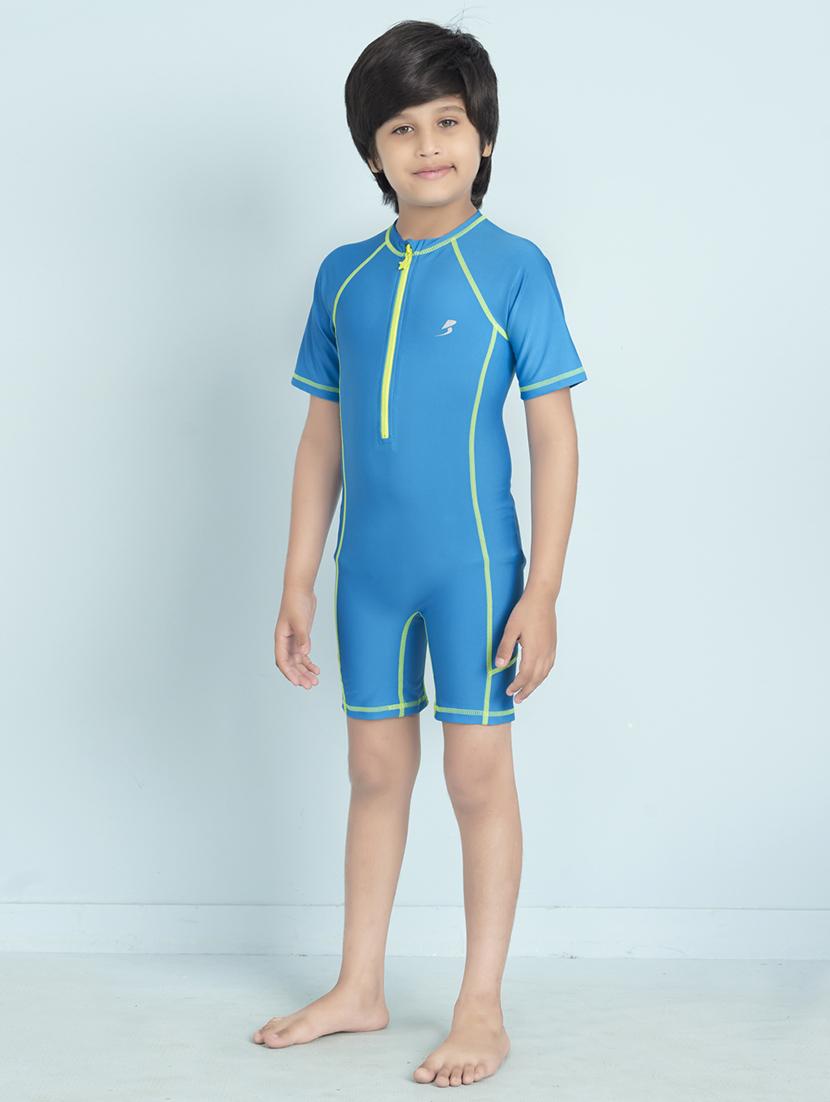 boys blue solid short sleeve swimwear with swimming glasses - 22012002 - Standard Image - 1