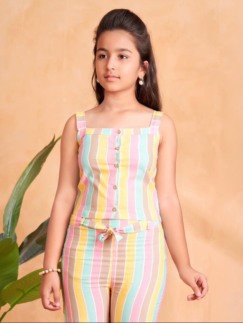 girls striped shoulder strap top and capri co-ord set - 22012006 - Standard Image - 4