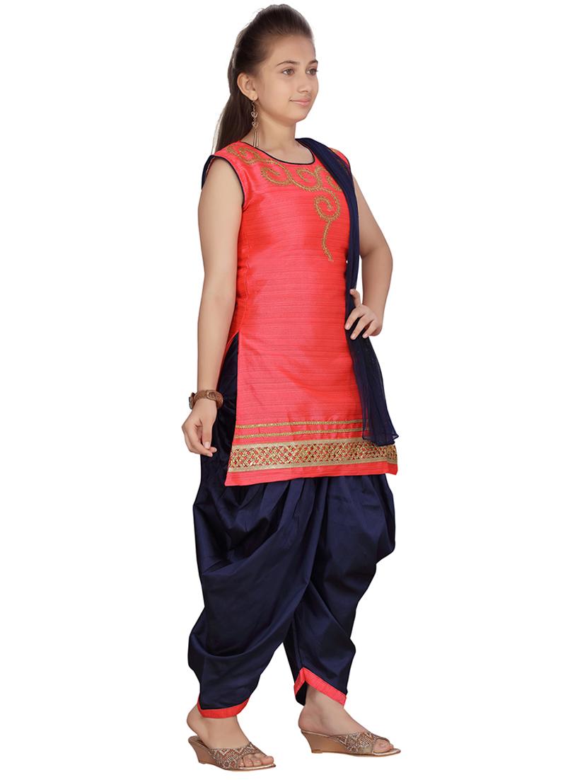 girls embroidered sleeveless kurta salwar suit set - 22012016 -  Standard Image - 1