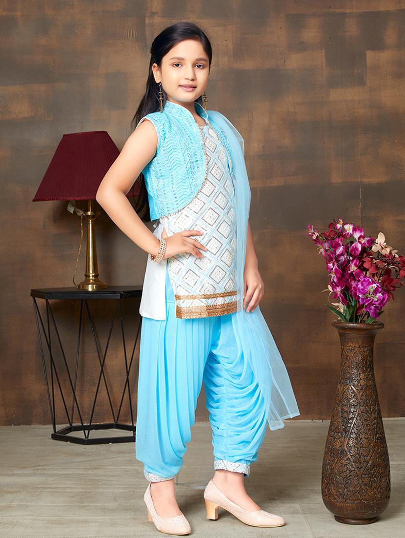 girls embroidered sleeveless kurta salwar suit set - 22012019 - Standard Image - 1