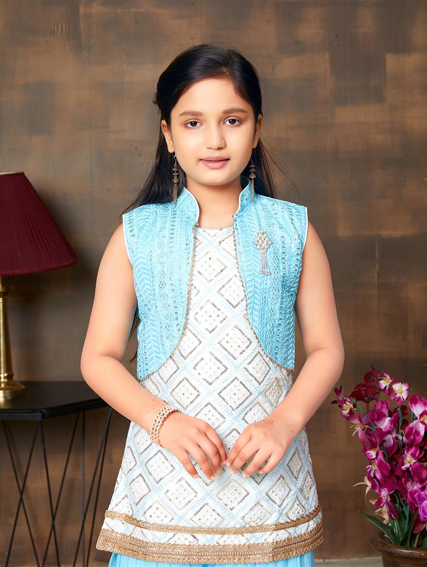 girls embroidered sleeveless kurta salwar suit set - 22012019 - Standard Image - 4