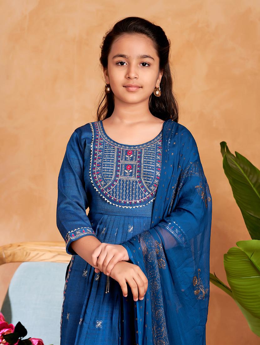 girls embroidered three quarter sleeve suit set - 22012022 - Standard Image - 4
