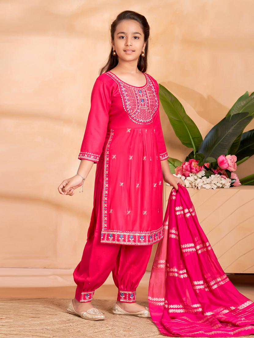 girls embroidered three quarter sleeve suit set - 22012023 -  Standard Image - 1