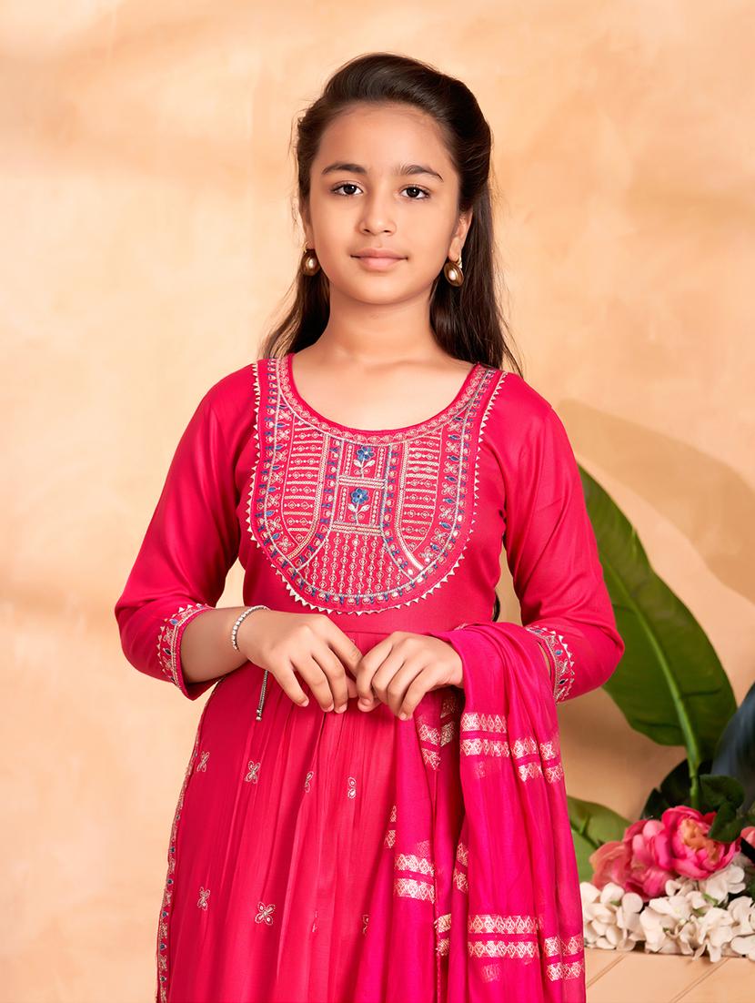 girls embroidered three quarter sleeve suit set - 22012023 - Standard Image - 4