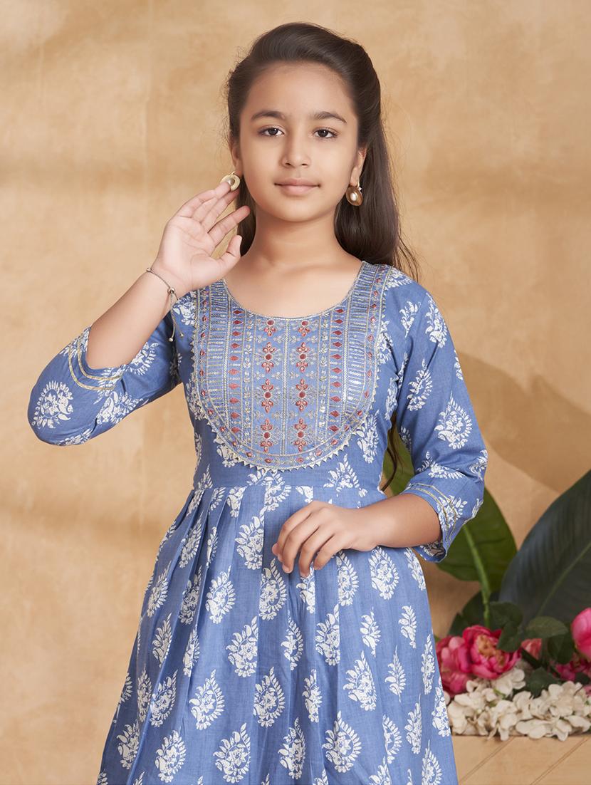girls embroidered three quarter sleeve suit set - 22012024 - Standard Image - 4