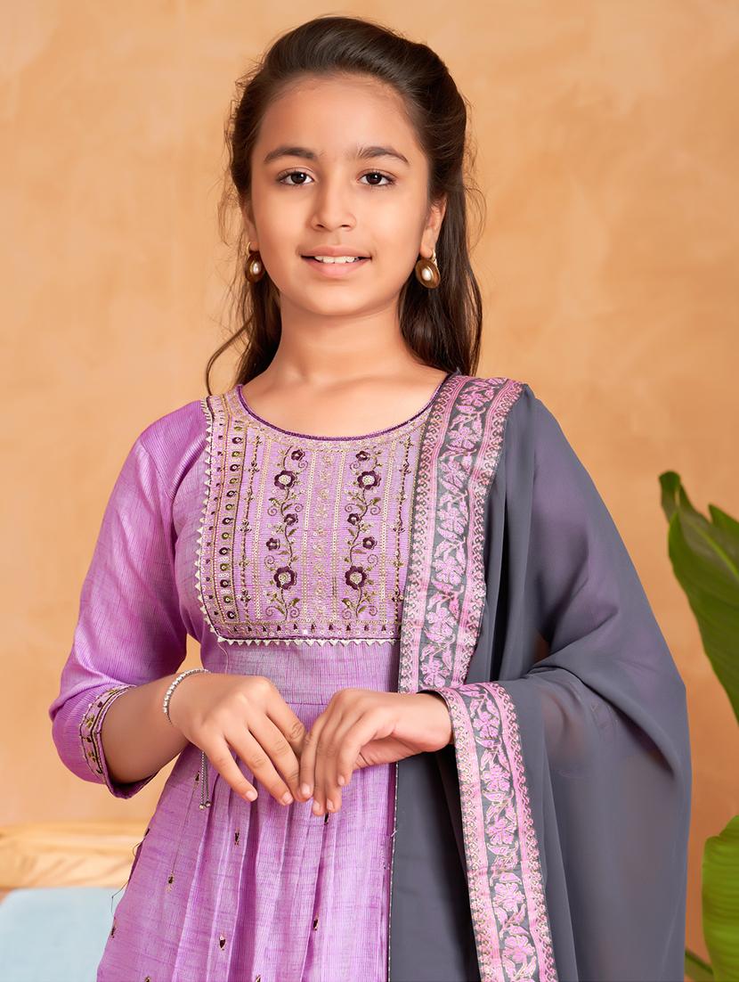 girls embroidered three quarter sleeve suit set - 22012025 - Standard Image - 4