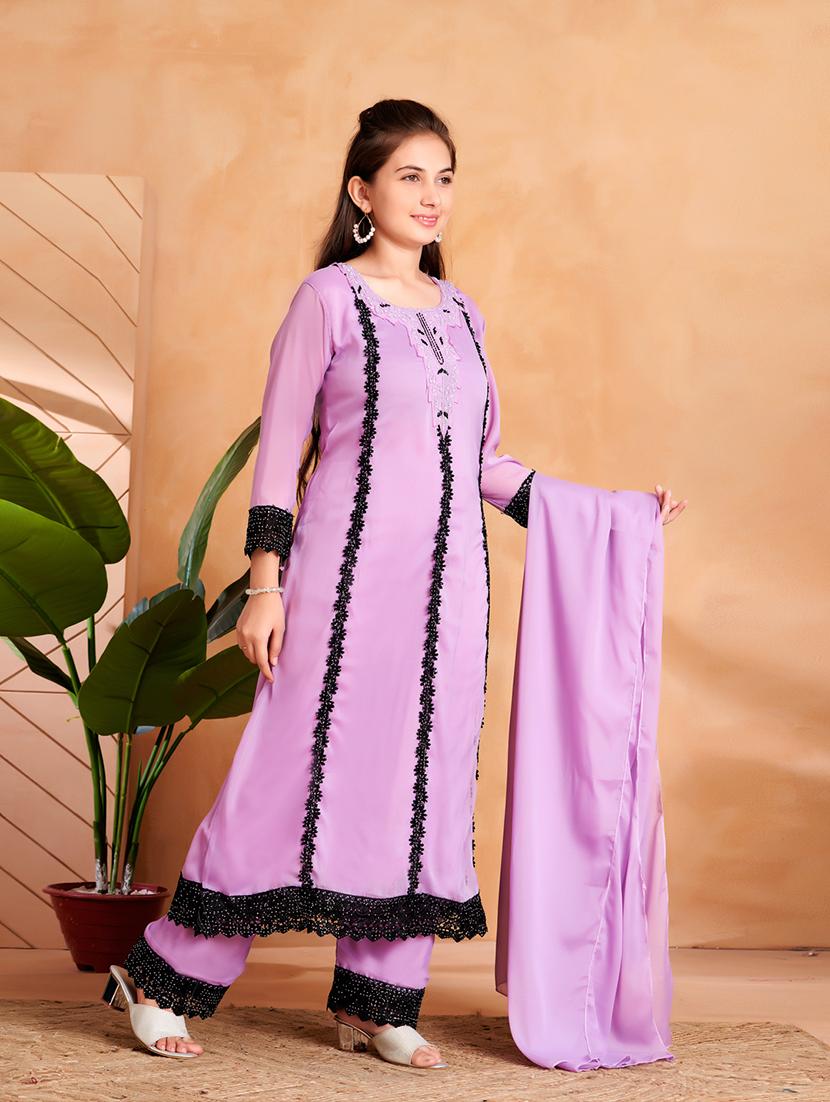girls lace detailed three quarter sleeve suit set - 22012027 -  Standard Image - 1