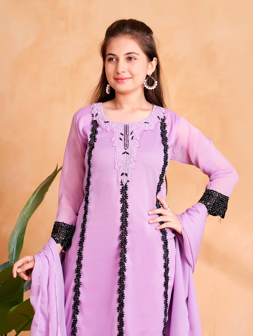 girls lace detailed three quarter sleeve suit set - 22012027 - Standard Image - 4