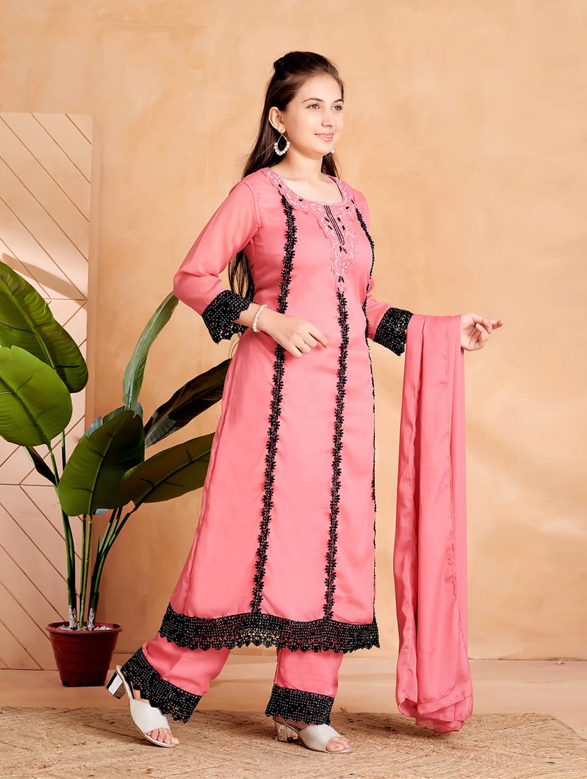 girls lace detailed three quarter sleeve suit set - 22012028 -  Standard Image - 1