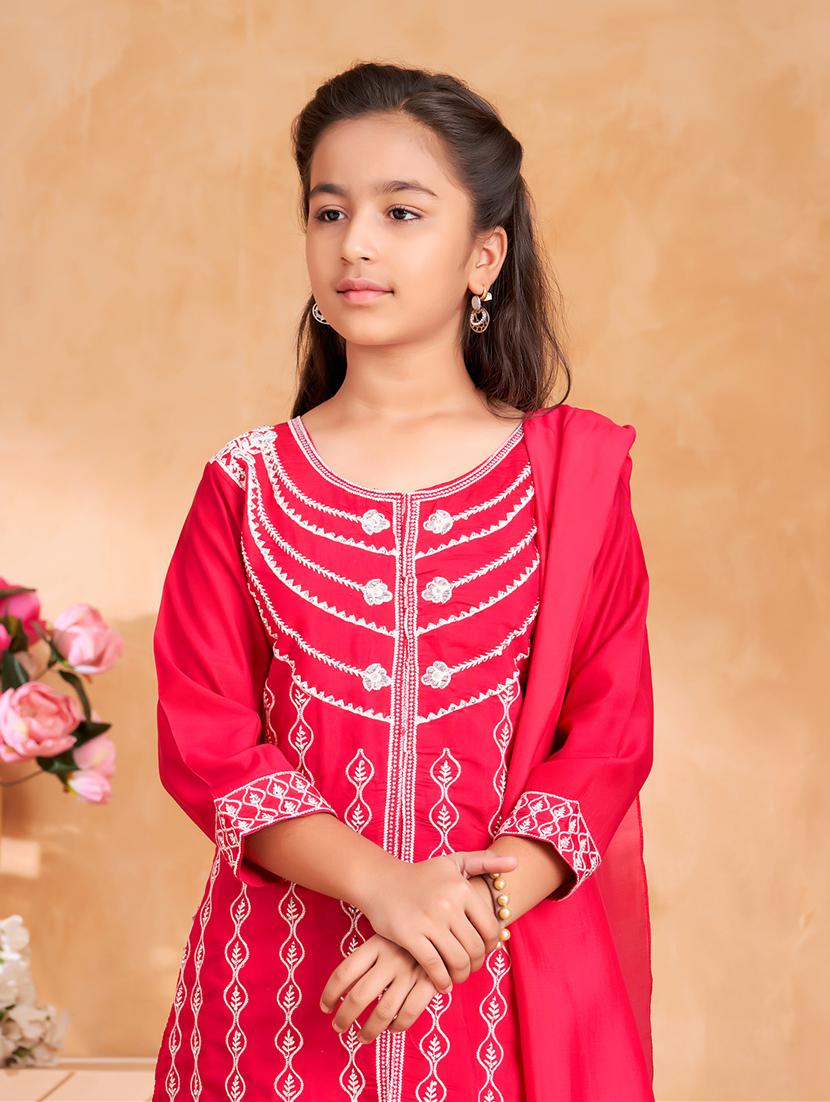 girls embroidered three quarter sleeve suit set - 22012032 - Standard Image - 4