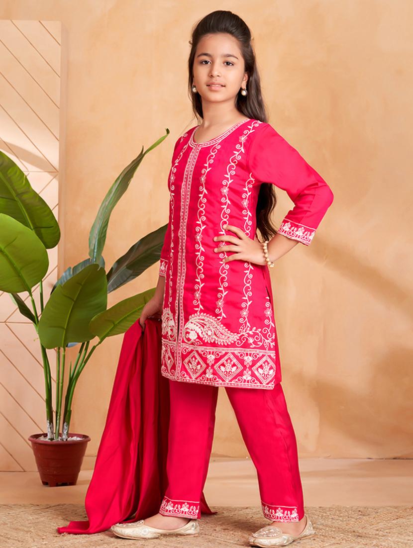 girls embroidered kurta and pant with dupatta - 22012035 - Standard Image - 1