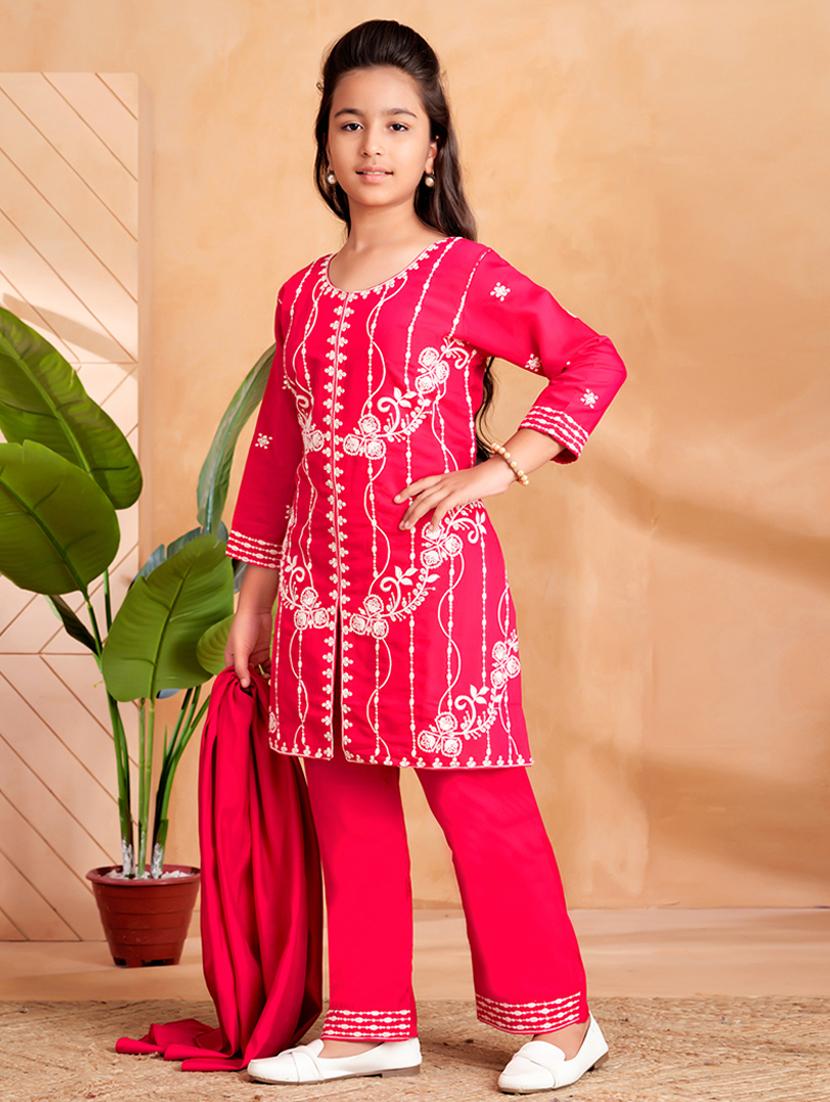 girls embroidered kurta and pant with dupatta - 22012036 - Standard Image - 1