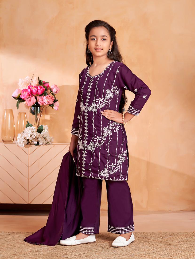 girls embroidered kurta and pant with dupatta  - 22012037 -  Standard Image - 1