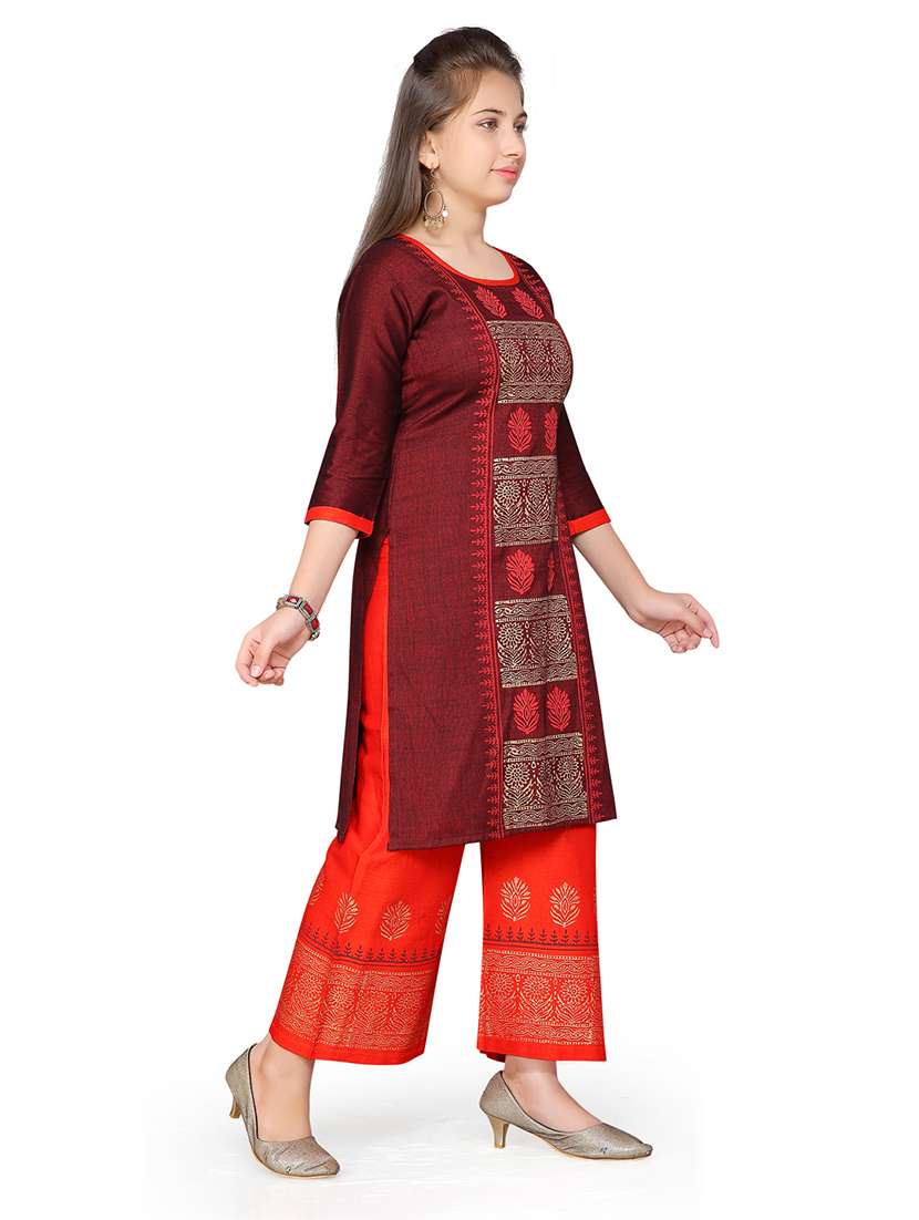 girls printed round neck kurta and palazzo set  - 22012043 -  Standard Image - 1
